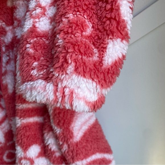 AE American Eagle Zip-Up Bear Hug Sherpa Jacket Pink Flowers XS oversized bomber - Picture 10 of 12